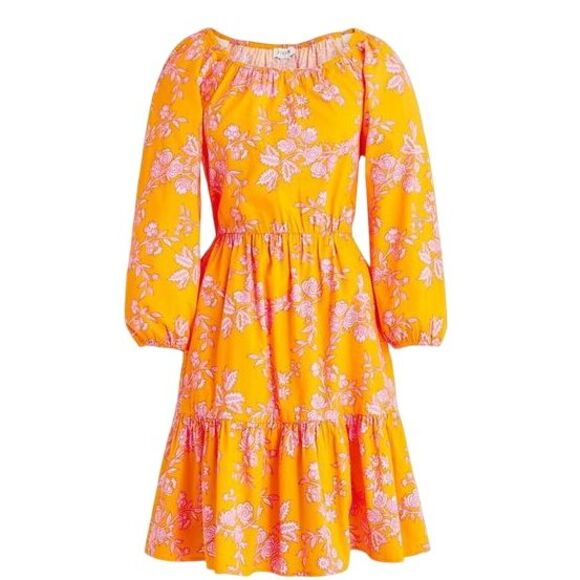 NWT J Crew Factory Scoop Neck Orange Pink‎ Floral Dress - Picture 1 of 6